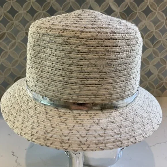 Disney Parks Mickey Mouse Straw Bucket Hat Silver/White Adult 57cm Mickey Icon - Picture 2 of 12
